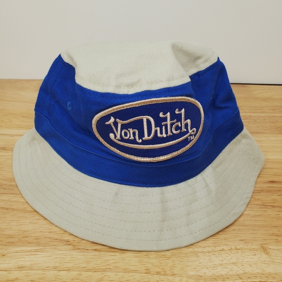 Von Dutch Kids Bucket Hat Tan Blue Unisex - Picture 1 of 6
